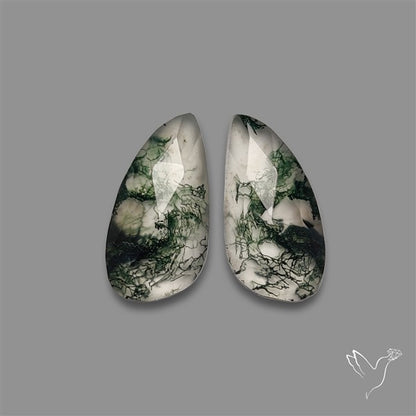 Rose Cut Moss Agate and Quartz Doublet Pair