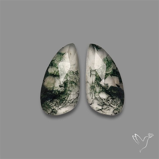 Rose Cut Moss Agate and Quartz Doublet Pair