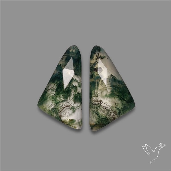Rose Cut Moss Agate and Quartz Doublet Pair