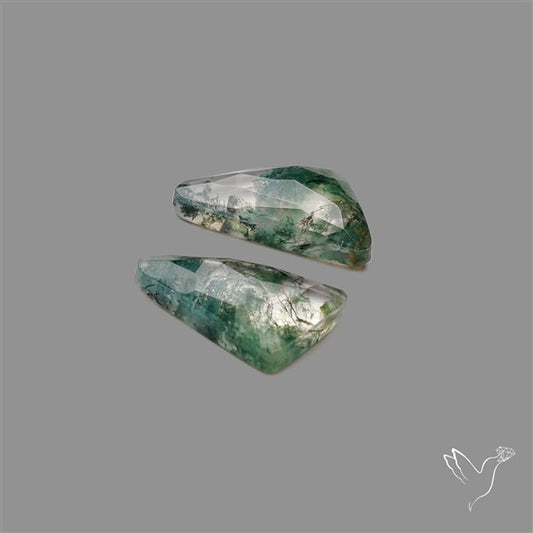 Rose Cut Moss Agate and Quartz Doublet Pair