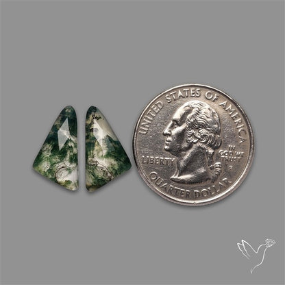 Rose Cut Moss Agate and Quartz Doublet Pair