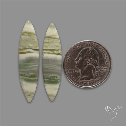Green Serpentine Cabochons Pair