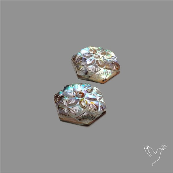 Mughal Carving Quartz With Abalone Shell Doublets Pair