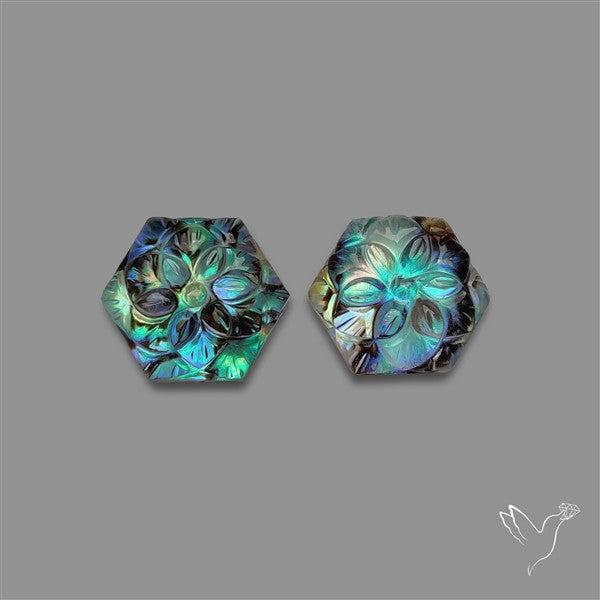 Mughal Carving Quartz With Abalone Shell Doublets Pair