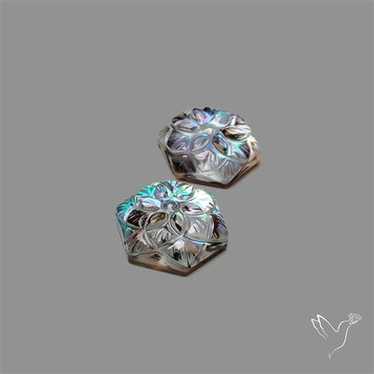 Mughal Carving Quartz With Abalone Shell Doublets Pair