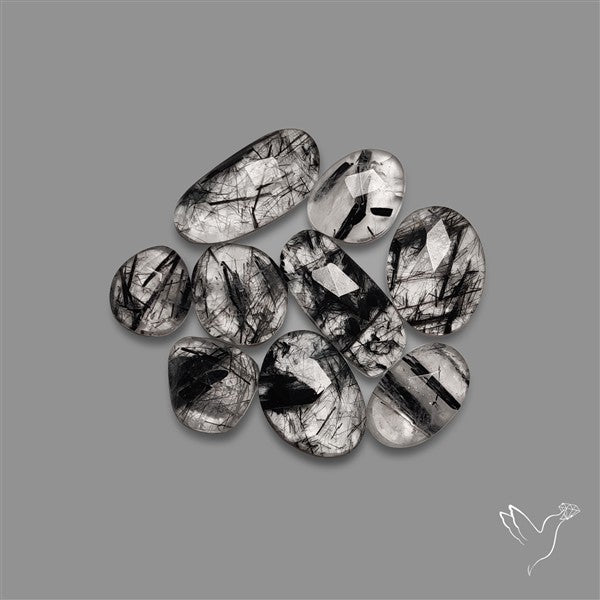 Rose Cut Black Tourmalinated Quartz Lot