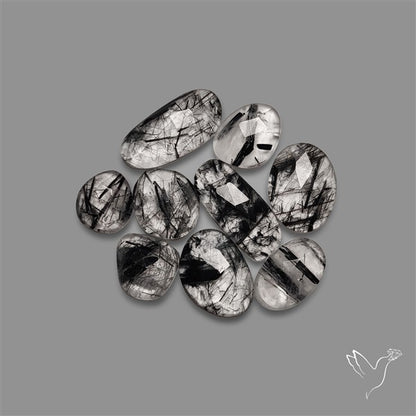 Rose Cut Black Tourmalinated Quartz Lot
