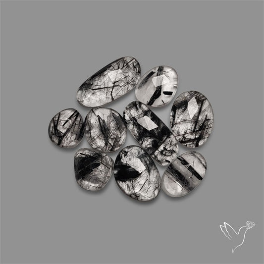 Rose Cut Black Tourmalinated Quartz Lot