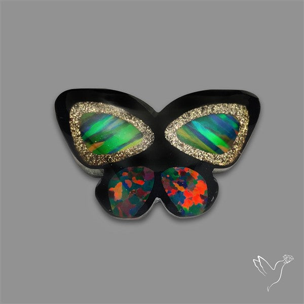 Aurora Opal With Black Onyx Butterfly Carving Doublet
