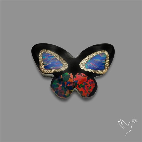 Aurora Opal With Black Onyx Butterfly Carving Doublet