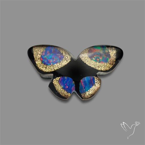 Aurora Opal With Black Onyx Butterfly Carving Doublet