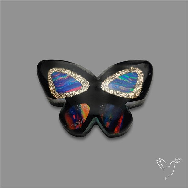 Aurora Opal With Black Onyx Butterfly Carving Doublet