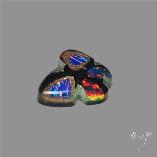 Aurora Opal With Black Onyx Butterfly Carving Doublet