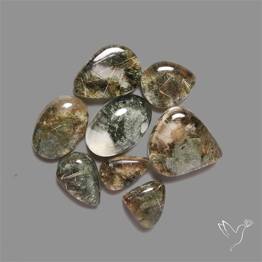 Lodolite Cabochons with Rutile Inclusions Lot