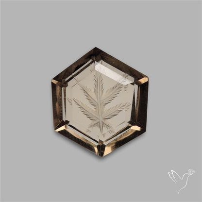 Smoky Quartz Reverse Intaglio Leaf Carving