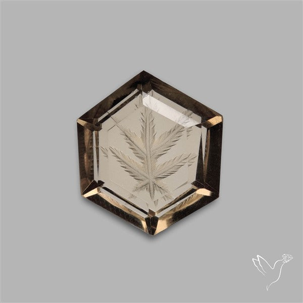 Smoky Quartz Reverse Intaglio Leaf Carving