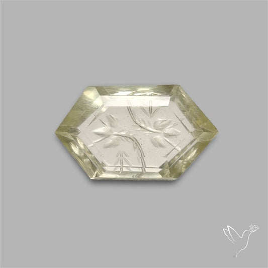 Lemon Quartz Reverse Intaglio Floral Carving