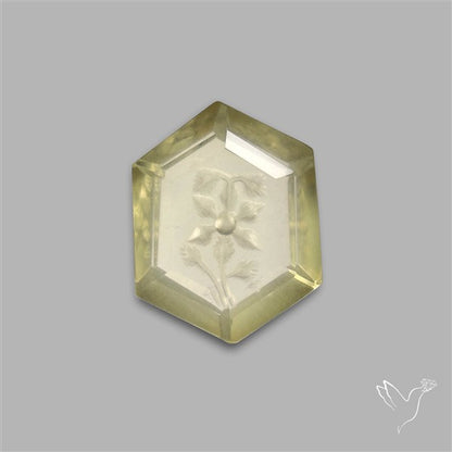 Lemon Quartz Reverse Intaglio Floral Carving