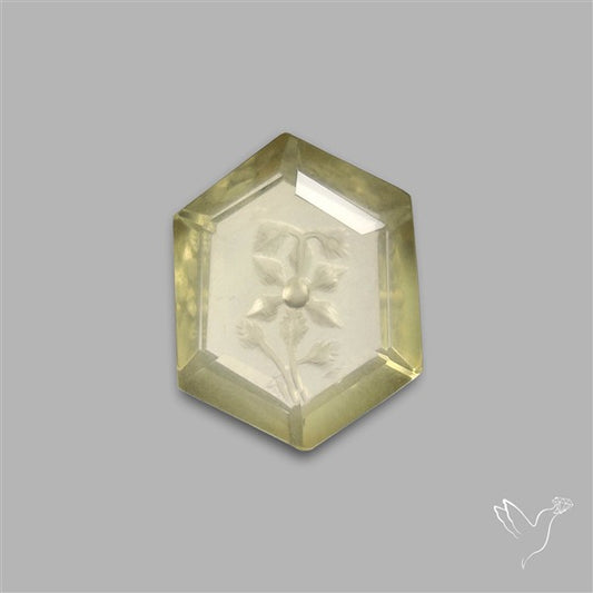 Lemon Quartz Reverse Intaglio Floral Carving