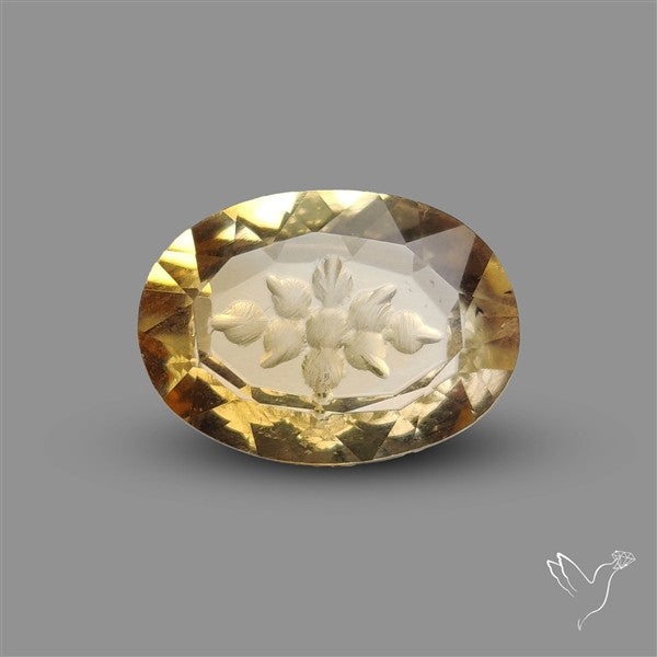 Faceted Citrine Intaglio Reverse Carving
