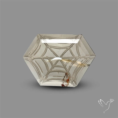 Smoky Quartz Reverse Intaglio Spiderweb Carving