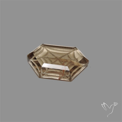 Smoky Quartz Reverse Intaglio Spiderweb Carving