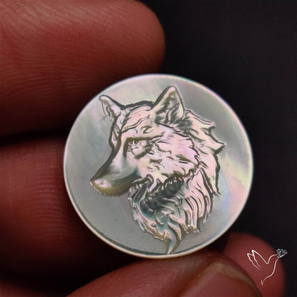 Mother Of Pearl Wolf Head Carving