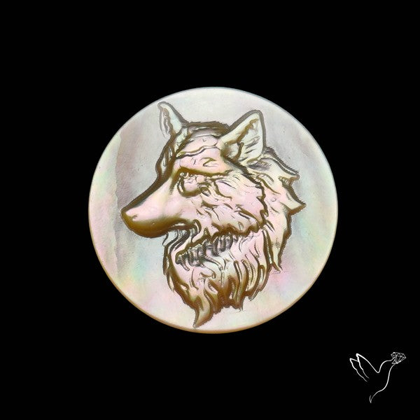 Mother Of Pearl Wolf Head Carving