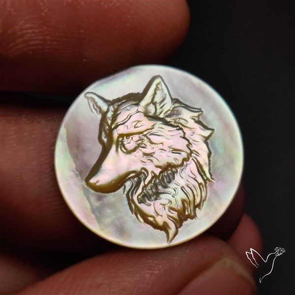 Mother Of Pearl Wolf Head Carving