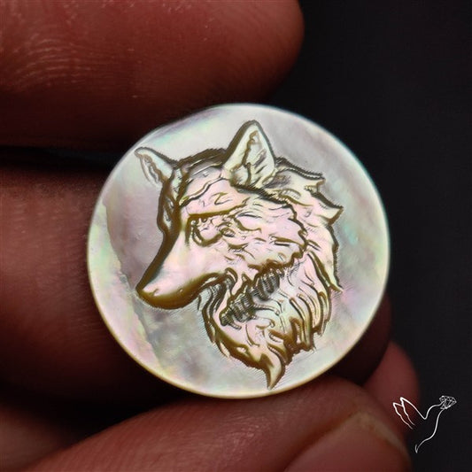 Mother Of Pearl Wolf Head Carving