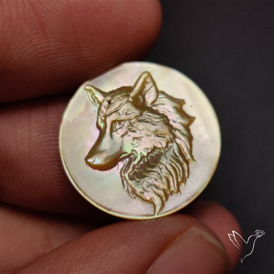 Mother Of Pearl Wolf Head Carving