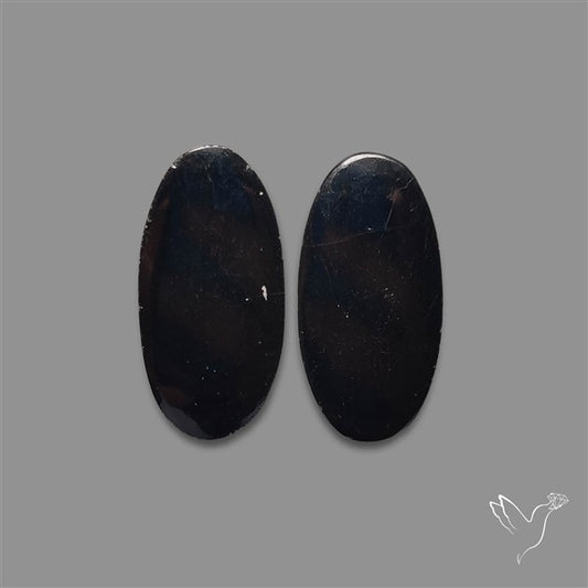Black Tourmaline Cabochon Pair
