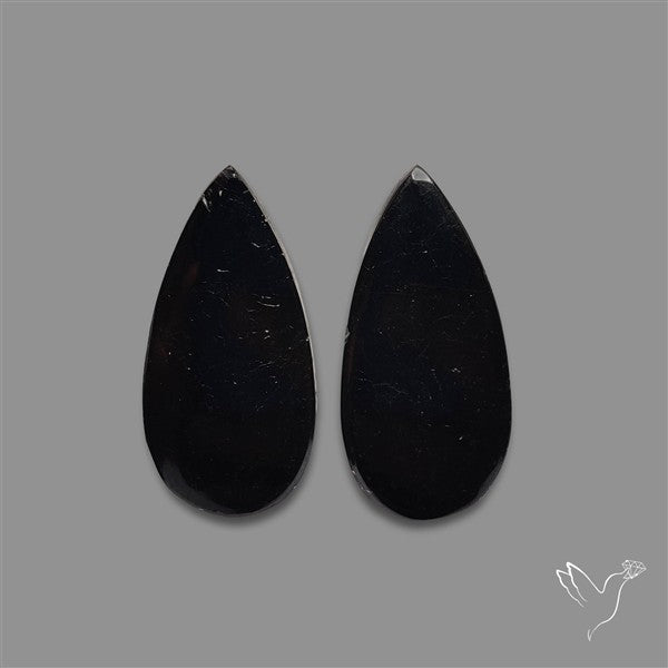 Black Tourmaline Cabochon Pair