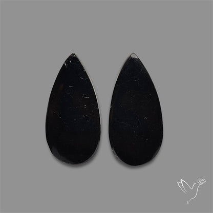 Black Tourmaline Cabochon Pair