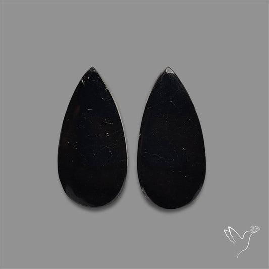 Black Tourmaline Cabochon Pair