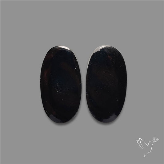 Black Tourmaline Cabochon Pair