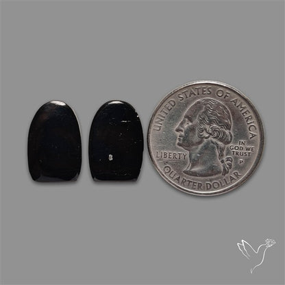 Black Tourmaline Cabochon Pair