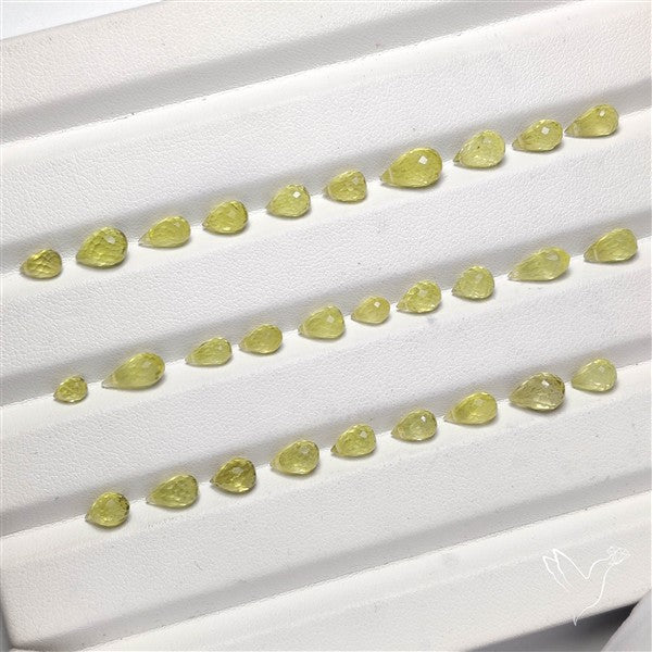 Green Gold Lemon Quartz Faceted Drops Beads Gemstone Set