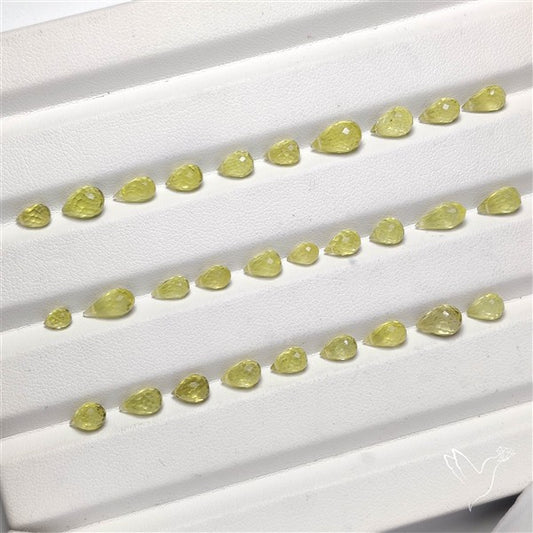 Green Gold Lemon Quartz Faceted Drops Beads Gemstone Set