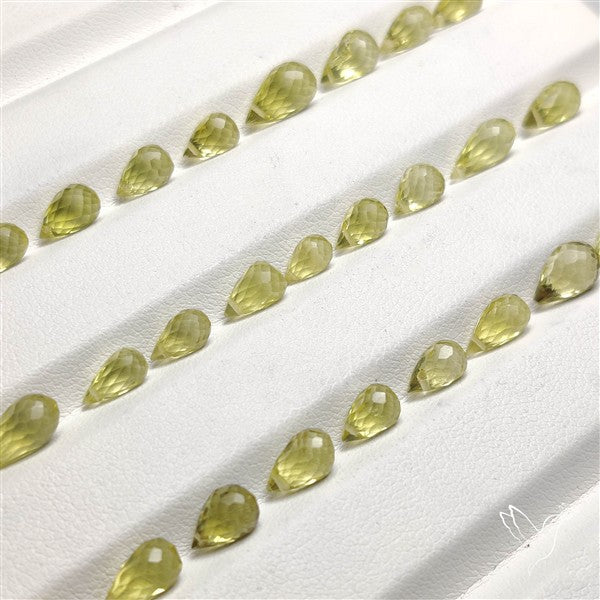 Green Gold Lemon Quartz Faceted Drops Beads Gemstone Set