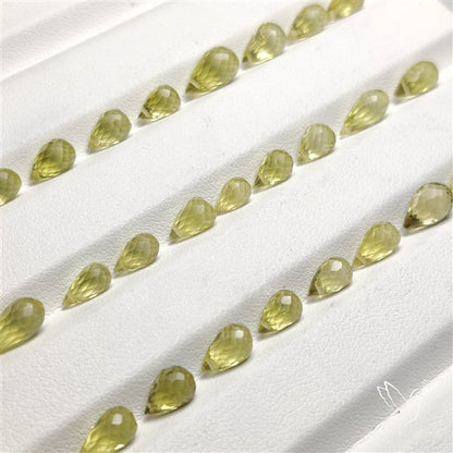 Green Gold Lemon Quartz Faceted Drops Beads Gemstone Set