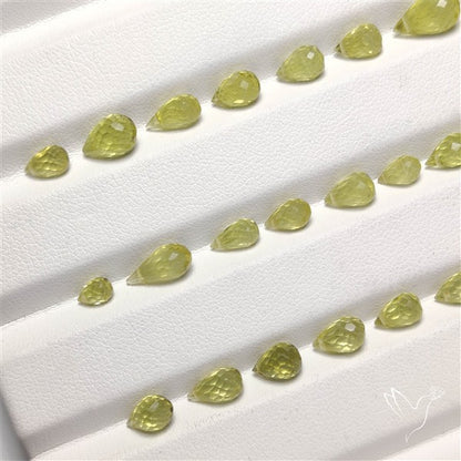 Green Gold Lemon Quartz Faceted Drops Beads Gemstone Set