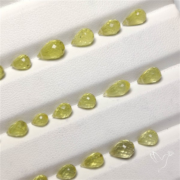 Green Gold Lemon Quartz Faceted Drops Beads Gemstone Set