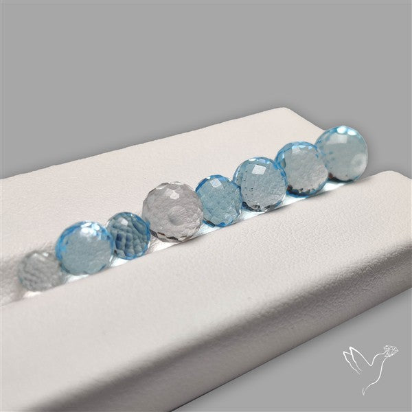 Swiss Blue Topaz And White Topaz Faceted Spehere Beads Gemstone Set