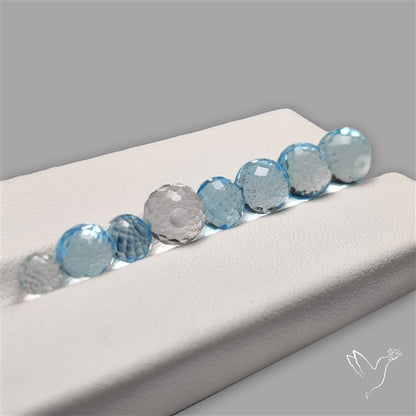 Swiss Blue Topaz And White Topaz Faceted Spehere Beads Gemstone Set