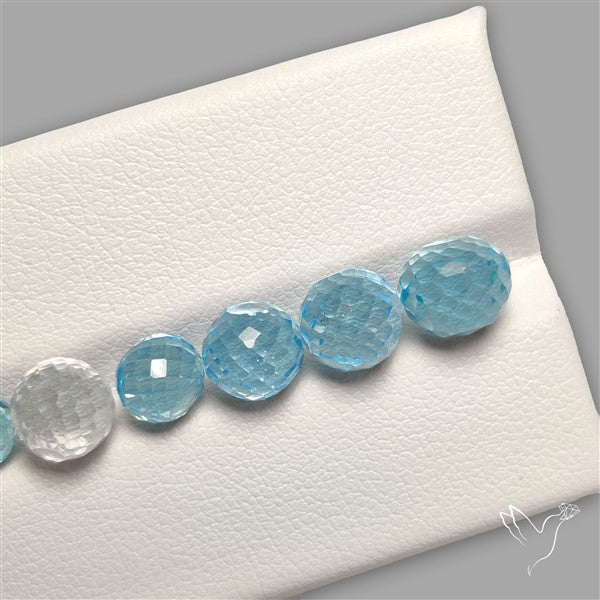 Swiss Blue Topaz And White Topaz Faceted Spehere Beads Gemstone Set