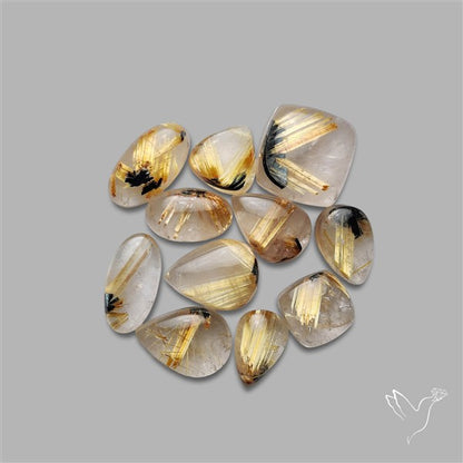 Star Golden Rutilated Quartz Cabochons Lot with Rare Hematite Inclusions