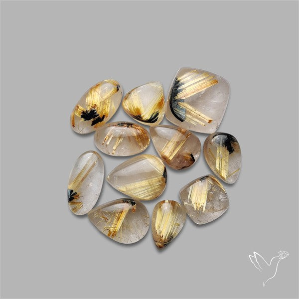 Star Golden Rutilated Quartz Cabochons Lot with Rare Hematite Inclusions