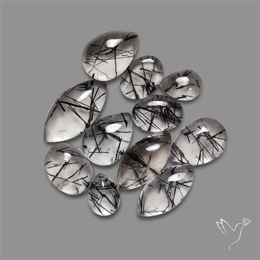 Black Tourmalinated Quartz Cabochons Lot