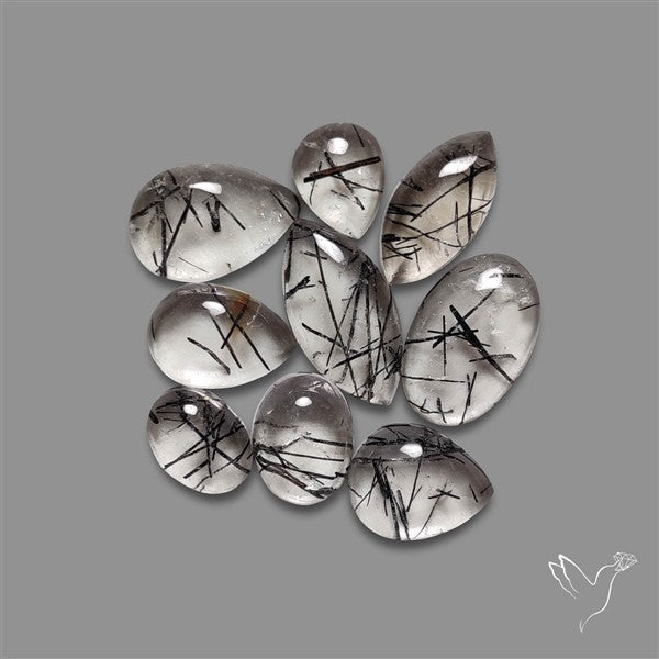 Black Tourmalinated Quartz Cabochons Lot